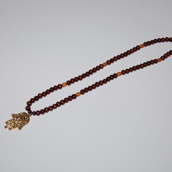 Hamsa Hand Necklace,Hamsa Wood Necklace,Wood Necklace,Hamsa Hand Wood Ne… - Picture 4 of 4